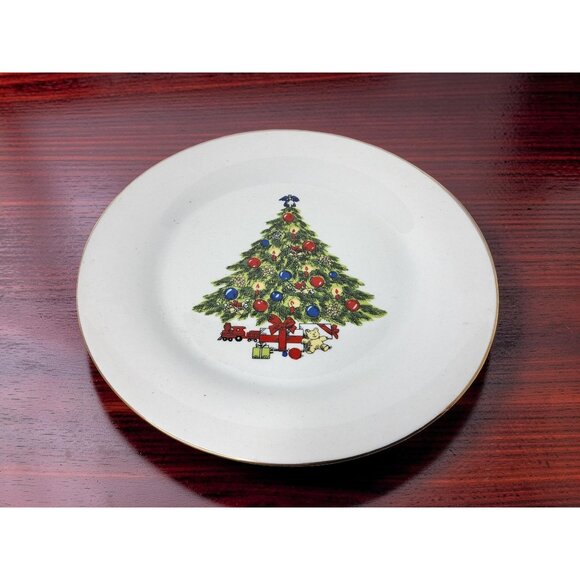 Sea Gull Fine China Other - Vintage Sea Gull Fine China Christmas Tree Gold Rim 10.5"" Dinner Plate